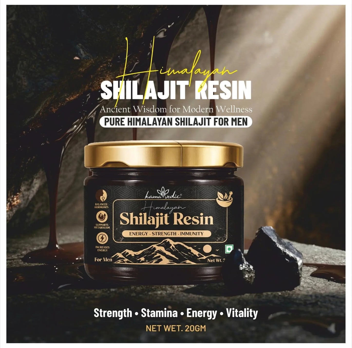 Pure Himalayan Shilajit resin for men sourced from 8000 feet altitude — Kamavedic India
