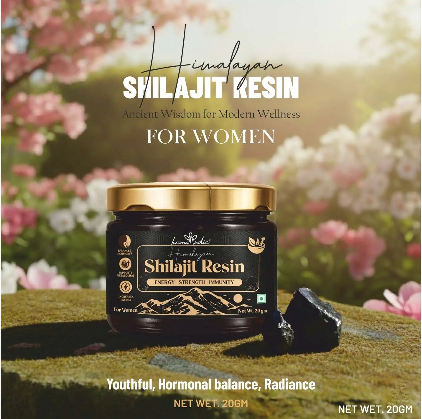 Kamavedic Shilajit Resin for Women — pure Himalayan Shilajit hormonal balance energy and glow India