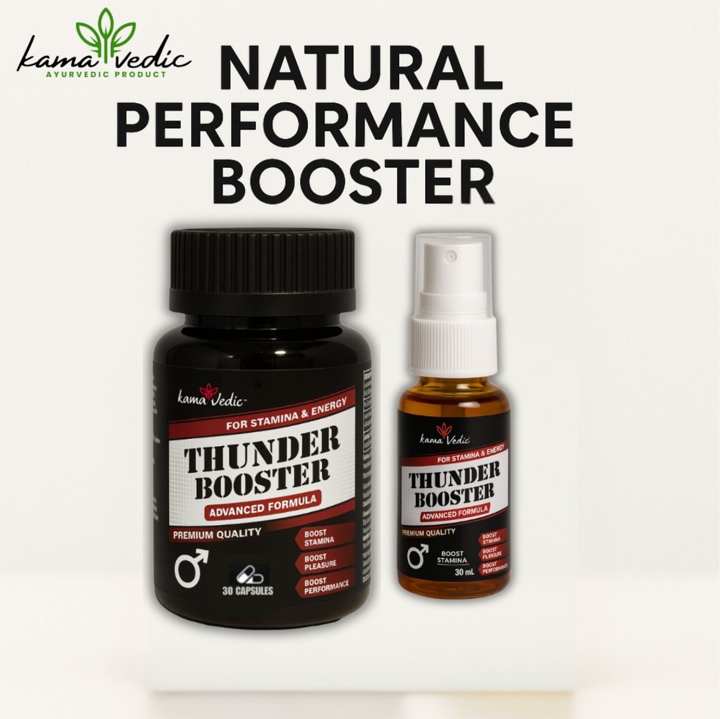 Kamavedic ThunderBooster capsule and spray combo for male stamina performance