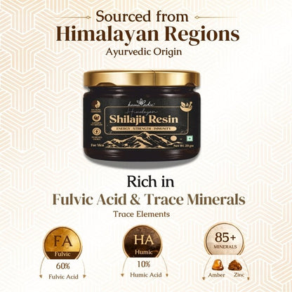 Kamavedic pure Himalayan Shilajit resin for men — 60 percent Fulvic Acid 85 minerals lab tested India