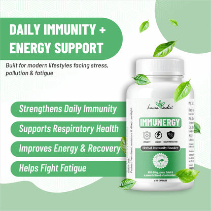 Kamavedic Immunergy benefits — immunity support energy recovery antioxidant and respiratory health India