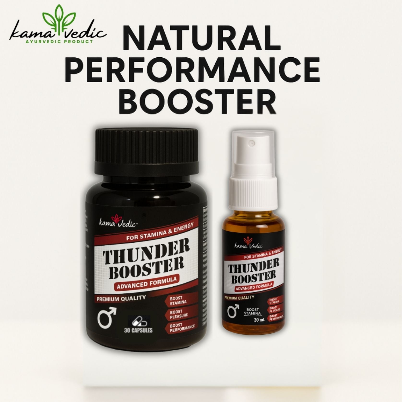 Kamavedic ThunderBooster capsule and spray combo for male stamina performance