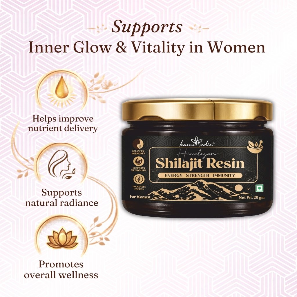 Shilajit resin product with benefits on a white background