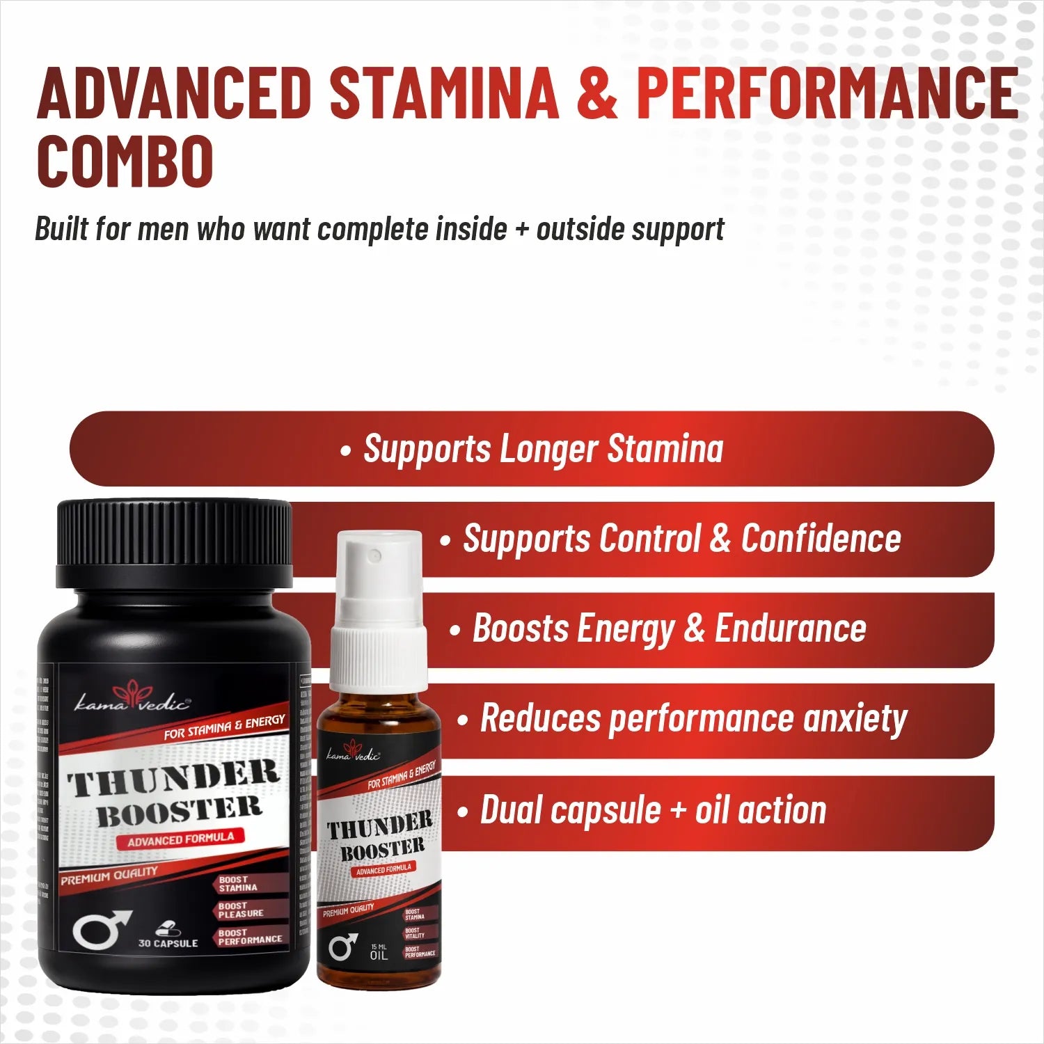 Kamavedic ThunderBooster Ayurvedic Capsule and Oil Combo for Men Stamina India
