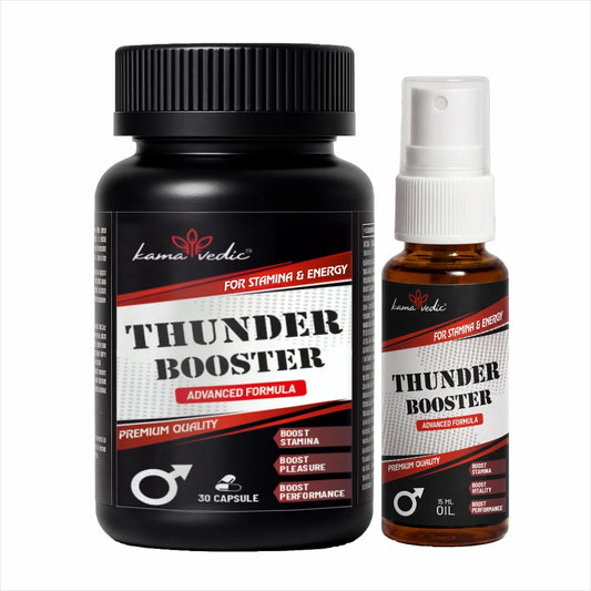 Kamavedic ThunderBooster Capsule and Oil Combo — Ayurvedic stamina and timing supplement for men India